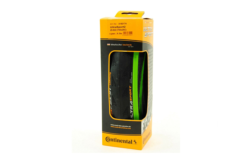 Велопокрышка 28" Continental Ultra Sport 2 foldable black/green 3/180Tpi 700x25mm/740000